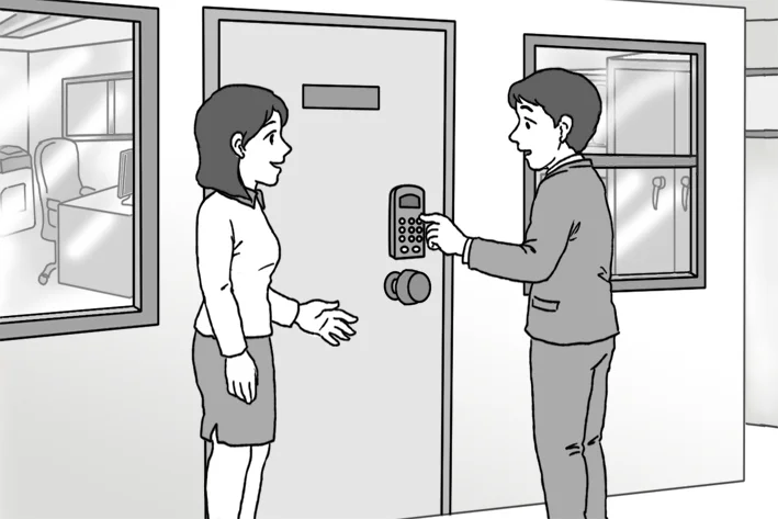 남자가 비밀번호를 입력한다