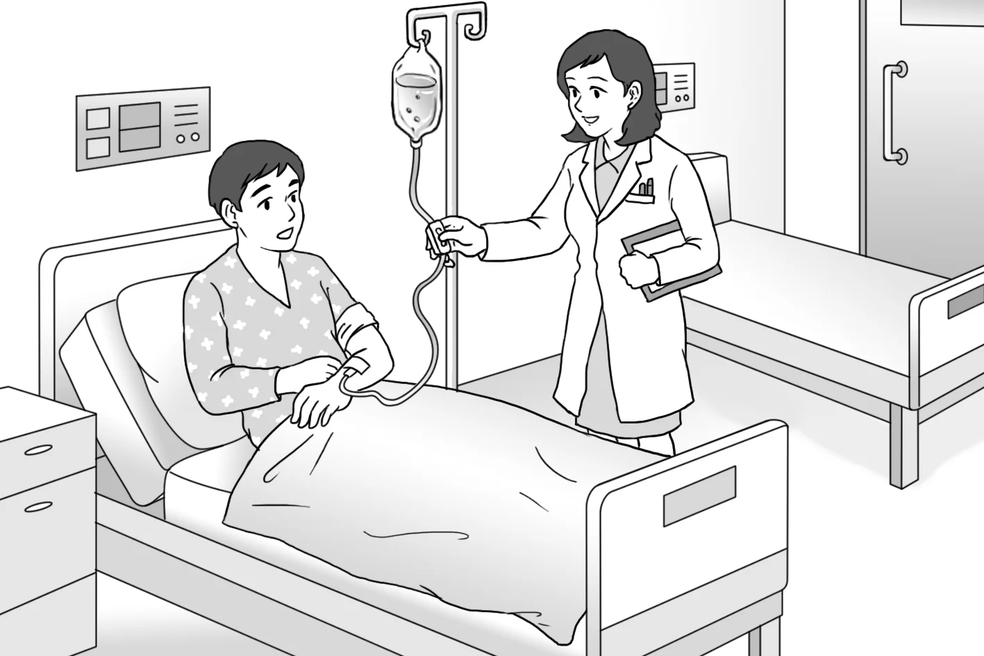남자가 링게를 맞고 있음