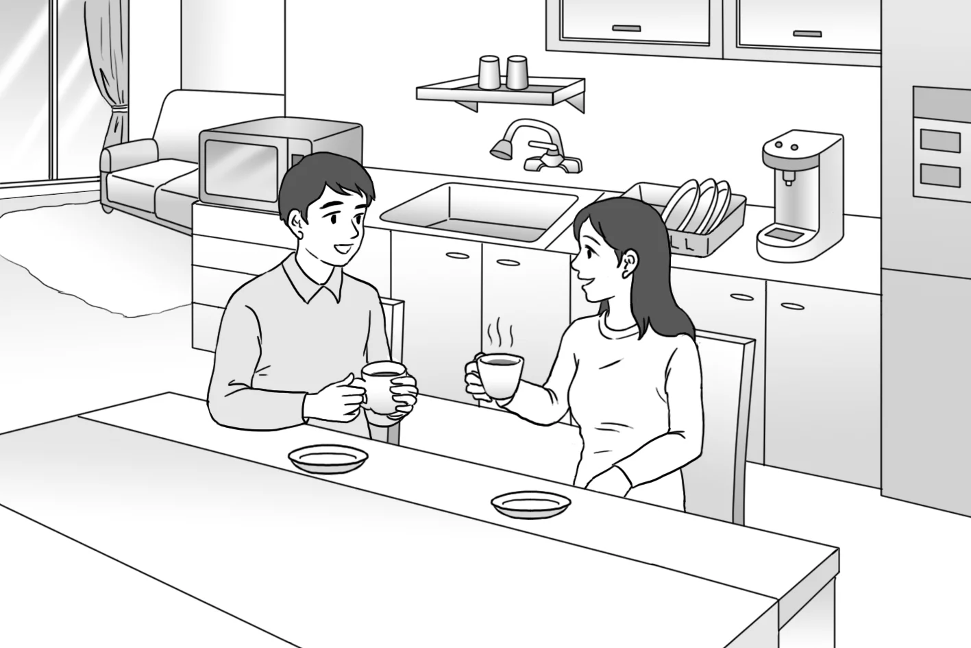 둘이서 커피를 마시고 있음