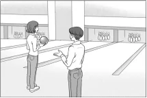 여자가 볼링칠 준비를 함