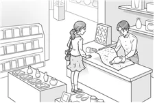 남자가 여자에게 종이에 대해 설명하고 있다.